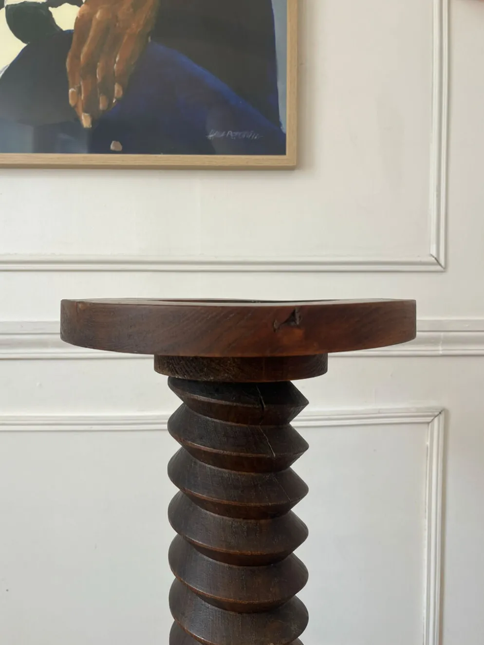 Sellette, colonne vis de pressoir en bois