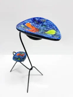 Sellette vide-poche zoomorphe fer forgé et céramique. France, années 60