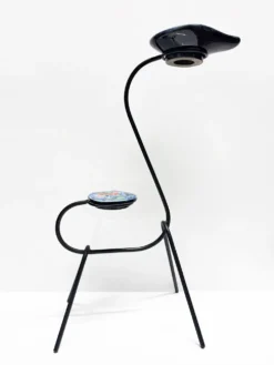 Sellette vide-poche zoomorphe fer forgé et céramique. France, années 60