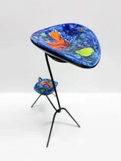 Sellette vide-poche zoomorphe fer forgé et céramique. France, années 60