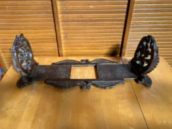 Serre Livres Ancien Extensible Bois Sculpté Motif Végétaux Vintage #E3
