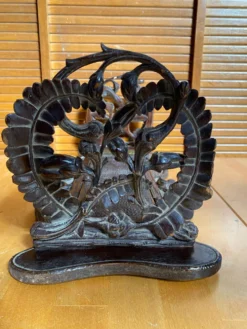 Serre Livres Ancien Extensible Bois Sculpté Motif Végétaux Vintage #E3