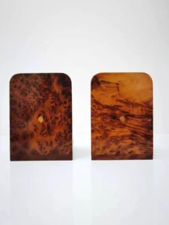 Serre-livres Art Déco en bois de ronce massif poli
