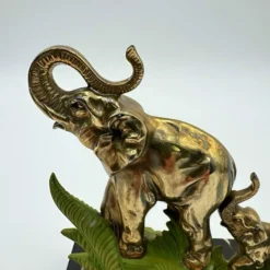 Serre-livres Art Déco éléphants laiton et marbre