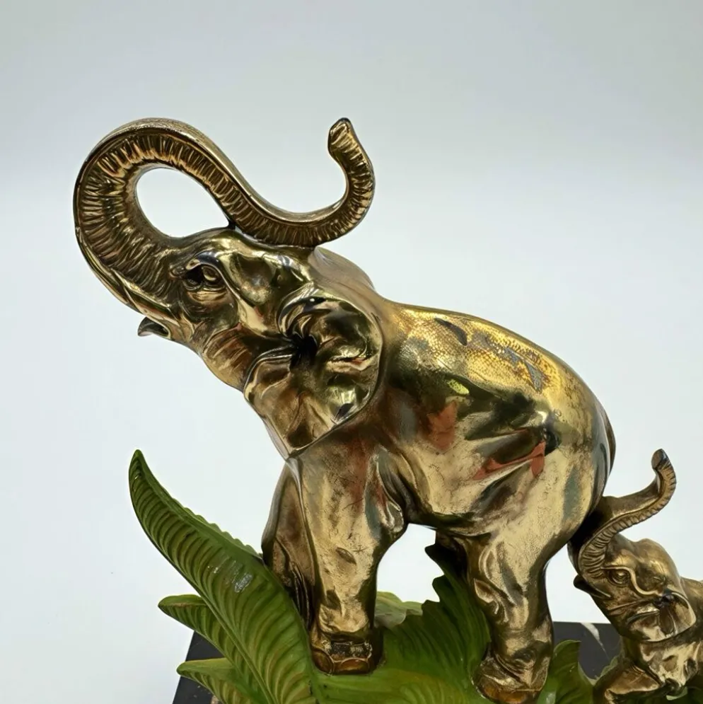 Serre-livres Art Déco éléphants laiton et marbre