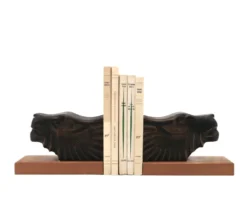 Serre-livres Art Deco en bois têtes de félins