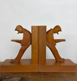 Serre-livres cubistes en bois sculpté, Allemagne milieu XXème