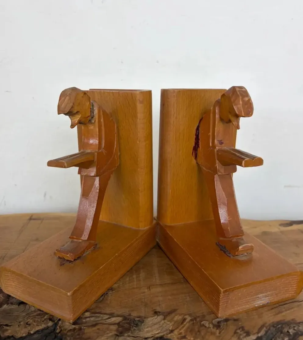 Serre-livres cubistes en bois sculpté, Allemagne milieu XXème