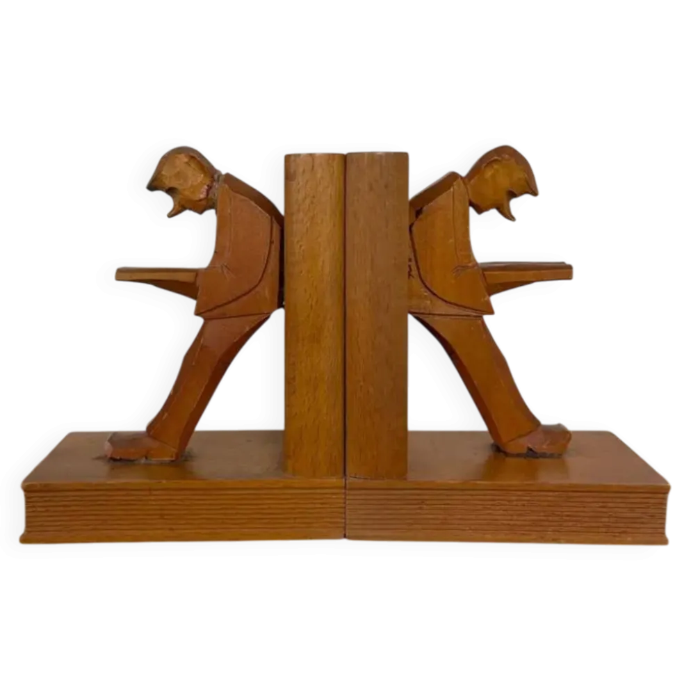 Serre-livres cubistes en bois sculpté, Allemagne milieu XXème