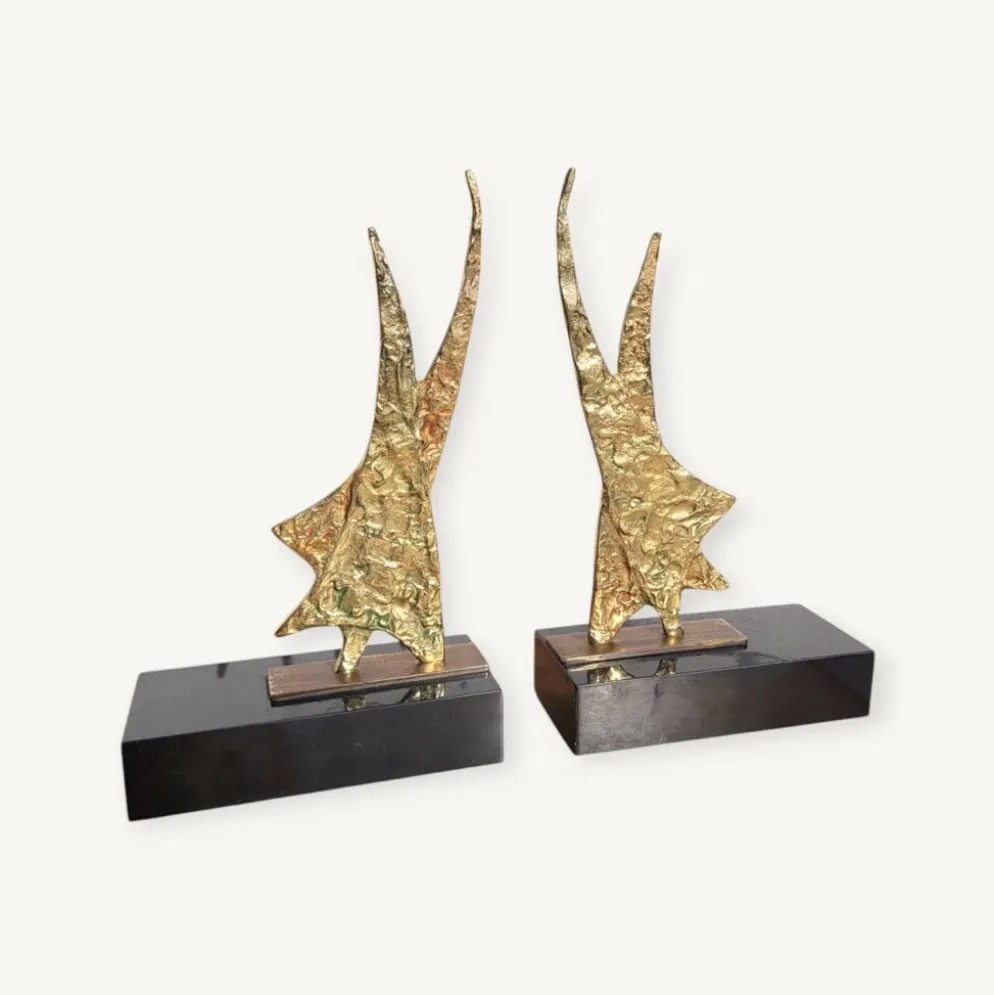 Serre livres en bronze doré vers 1960