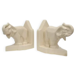 Serre-livres en céramique Art déco française à motif d'éléphant, années 1930