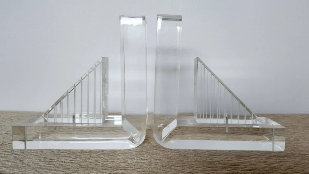 Serre-livres en méthacrylate massif – Design moderniste rare, années 1980