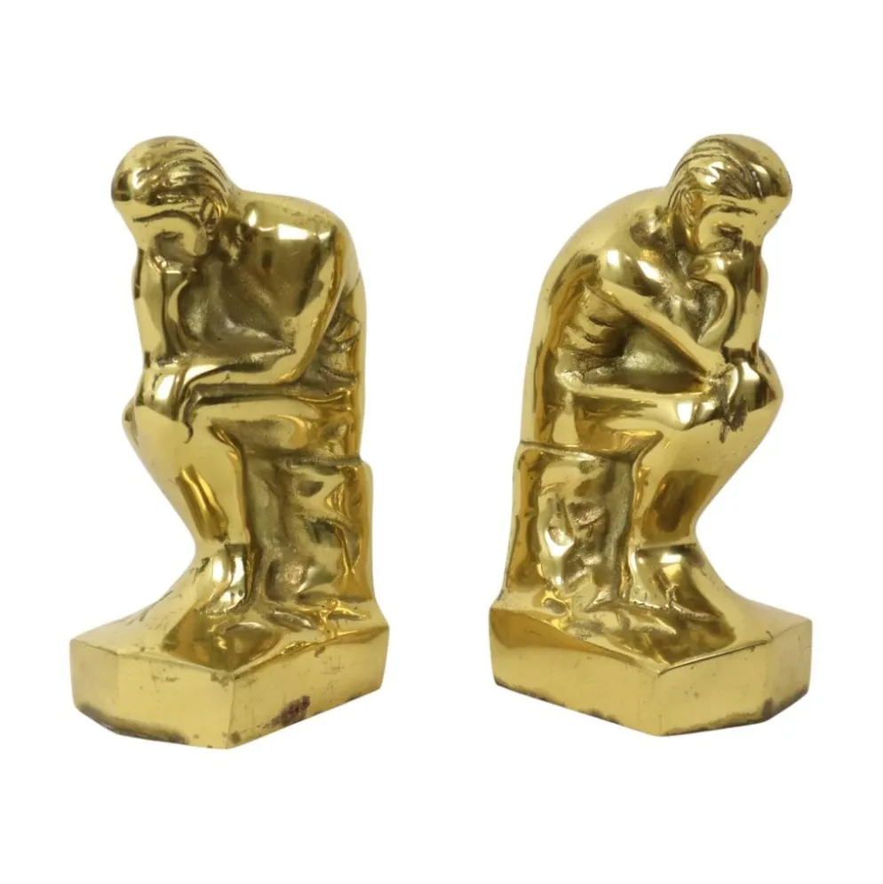 Serre-livres italiens en laiton "Le Penseur" Rodin Regina