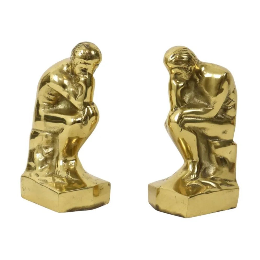 Serre-livres italiens en laiton "Le Penseur" Rodin Regina