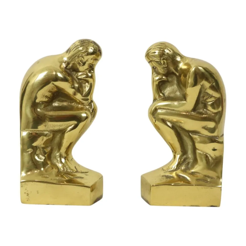 Serre-livres italiens en laiton "Le Penseur" Rodin Regina