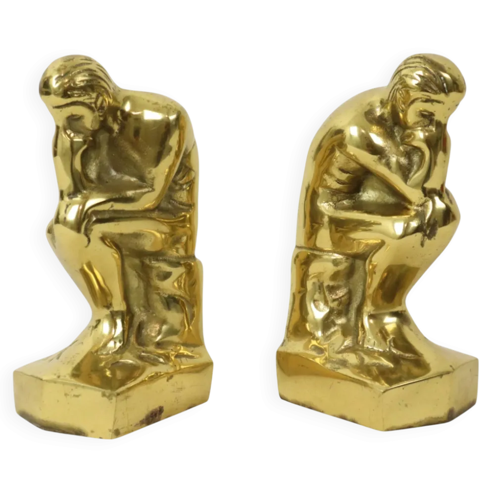Serre-livres italiens en laiton "Le Penseur" Rodin Regina