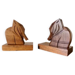 Serre-livres éléphants en bois, artisanal 1960