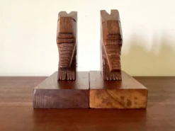 Serre-livres éléphants en bois, artisanal 1960