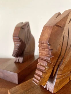 Serre-livres éléphants en bois, artisanal 1960