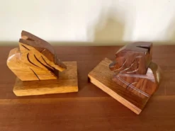 Serre-livres éléphants en bois, artisanal 1960