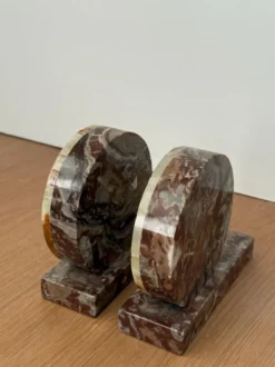 Serre-livres vintage en agate et marbre | Paire d'accessoires de bureau en pierre polie