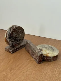 Serre-livres vintage en agate et marbre | Paire d'accessoires de bureau en pierre polie