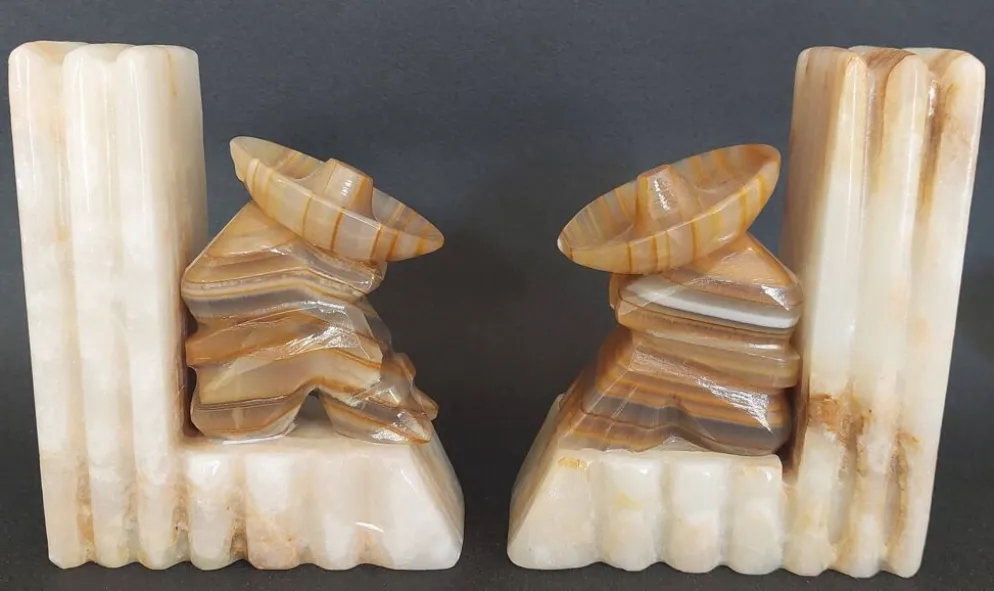 Serre-livres vintage onyx Mexicains assoupis années 60-70