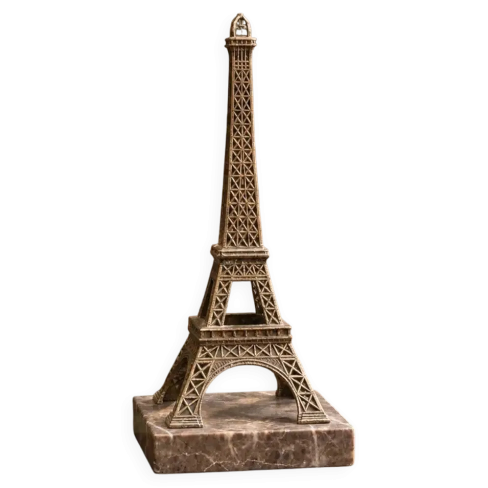 Serre-livre Tour Eiffel vintage en métal patiné sur socle en marbre