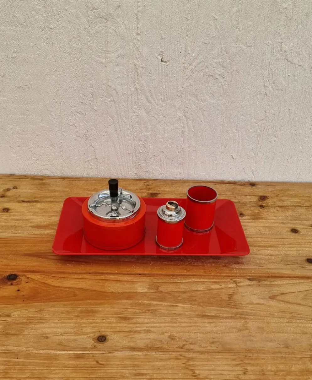 Service fumeur vintage orange Soveno Made in France années 70