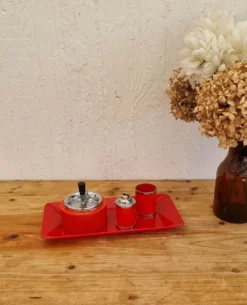 Service fumeur vintage orange Soveno Made in France années 70