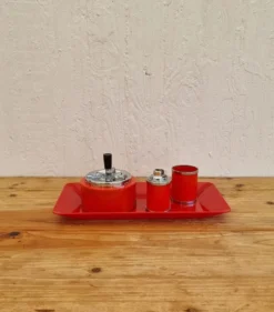 Service fumeur vintage orange Soveno Made in France années 70