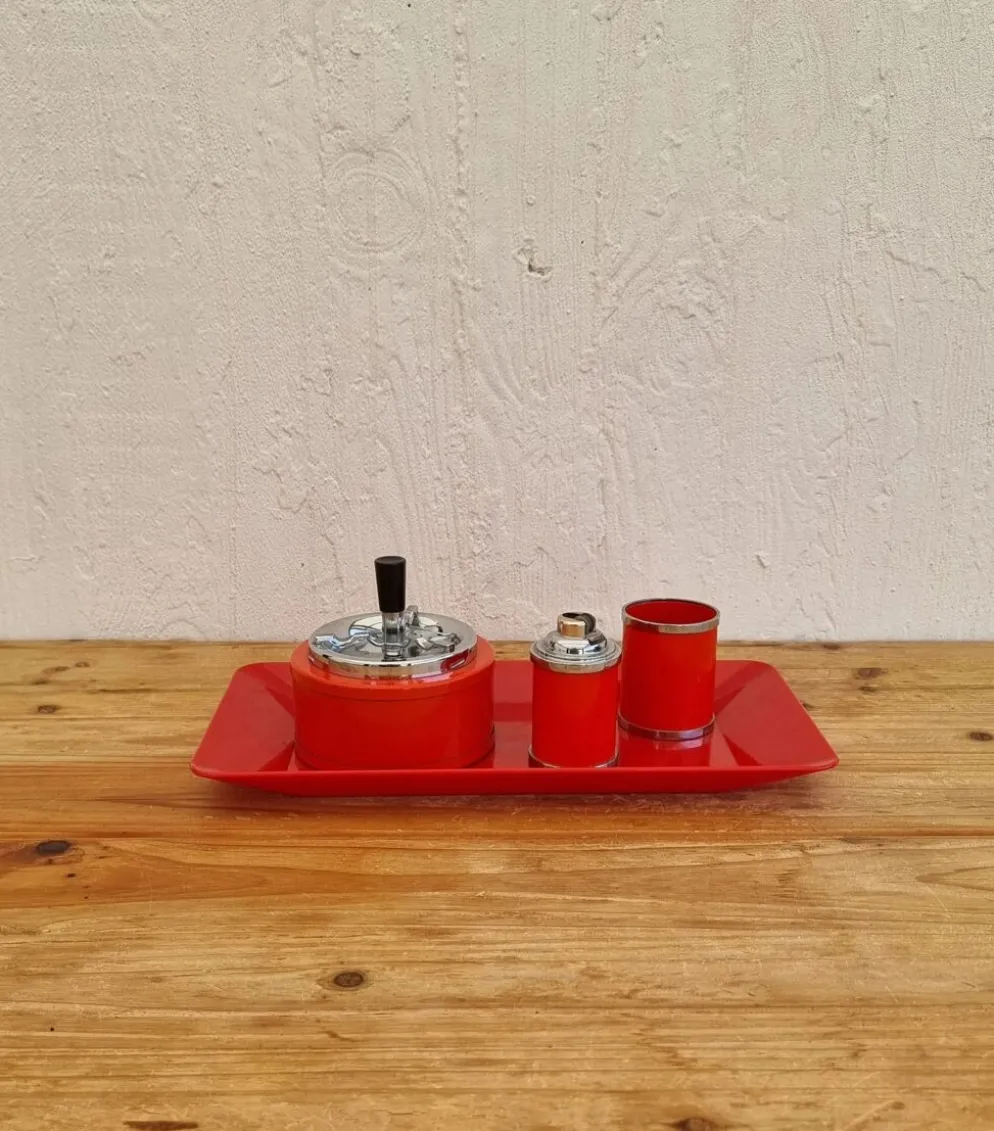 Service fumeur vintage orange Soveno Made in France années 70