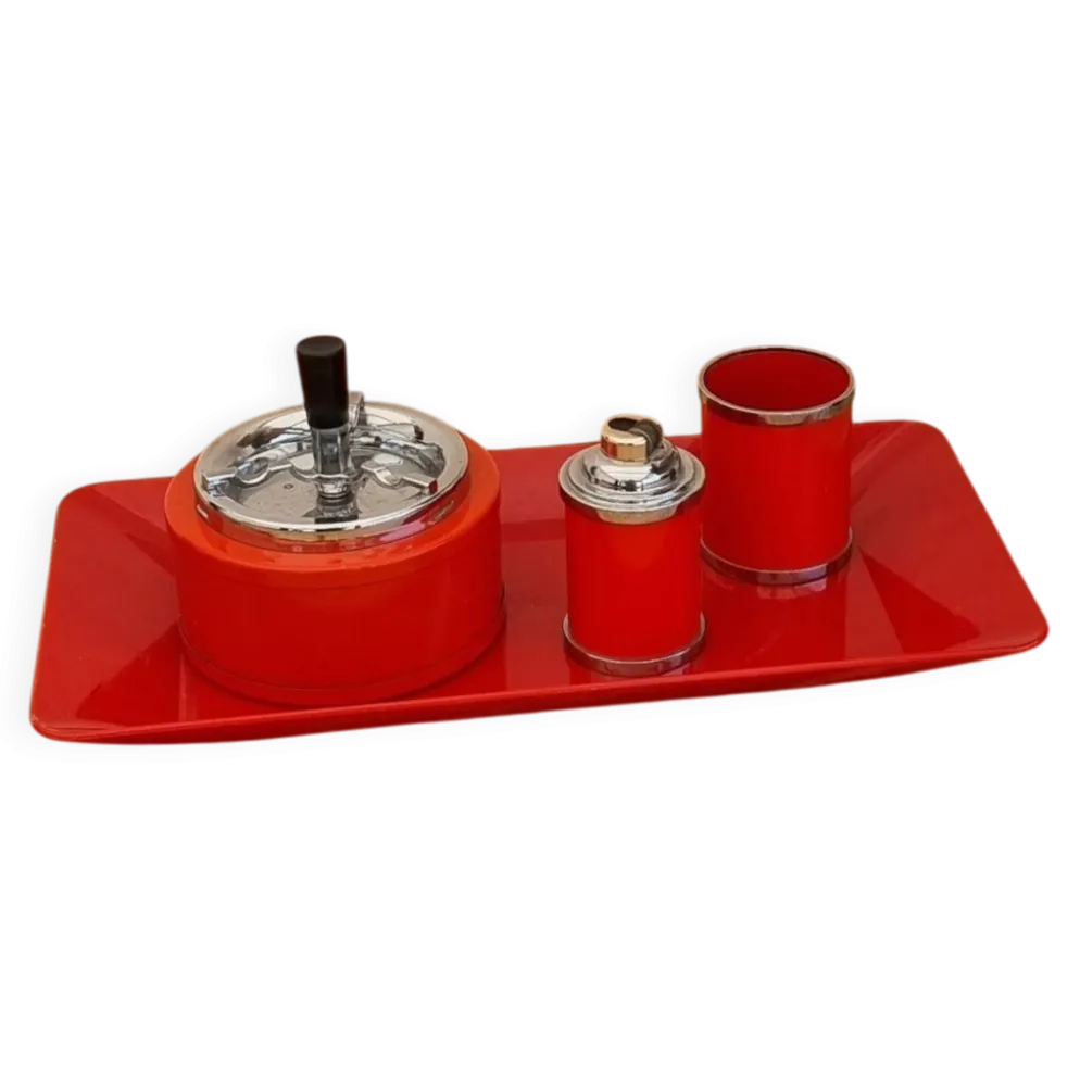 Service fumeur vintage orange Soveno Made in France années 70