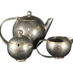 Service à Thé / Café en métal argenté Design Art Déco Moderniste, ca 1940