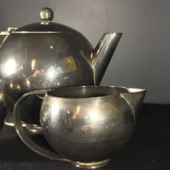 Service à Thé / Café en métal argenté Design Art Déco Moderniste, ca 1940
