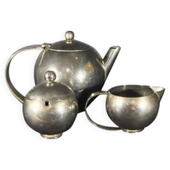 Service à Thé / Café en métal argenté Design Art Déco Moderniste, ca 1940