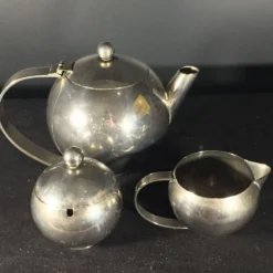Service à Thé / Café en métal argenté Design Art Déco Moderniste, ca 1940