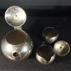 Service à Thé / Café en métal argenté Design Art Déco Moderniste, ca 1940