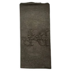 Serviette de table ancienne kaki brodée JG