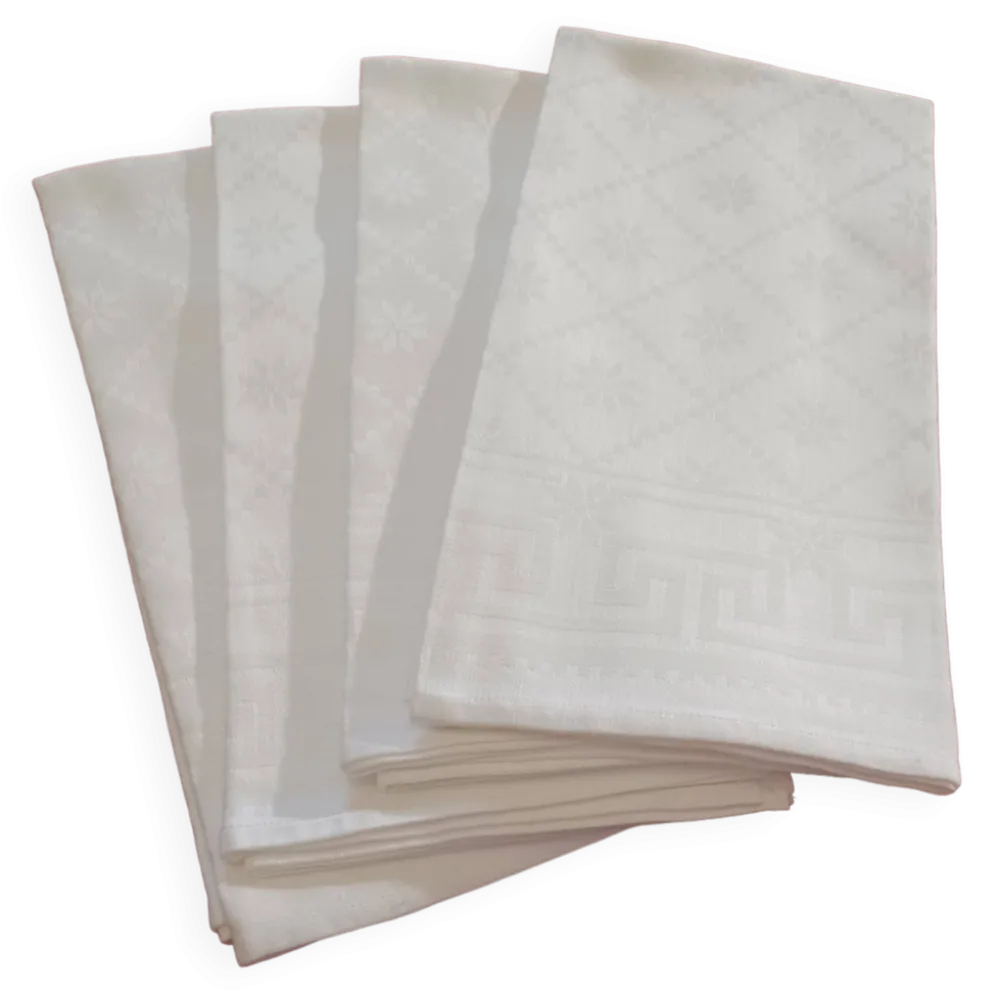 4 serviettes blanches damassé de lin