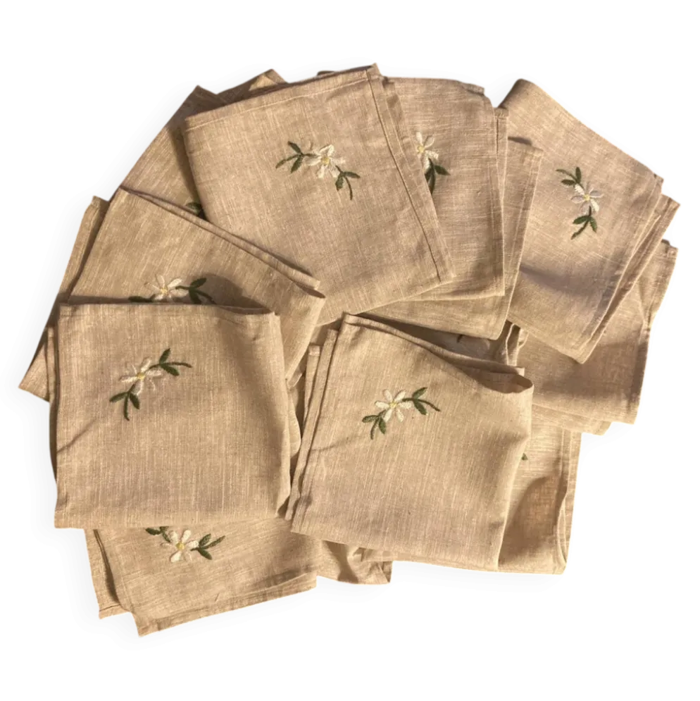 Serviettes brodés en lin et coton