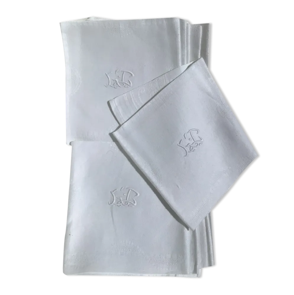 11 serviettes carrées GC damassé fleuri ajouré