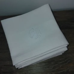 12 serviettes de table anciennes coton blanc monogramme CM