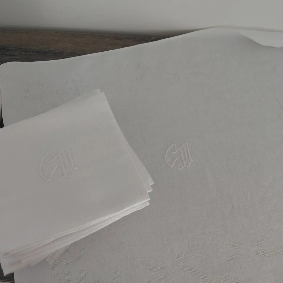 12 serviettes de table anciennes coton blanc monogramme CM
