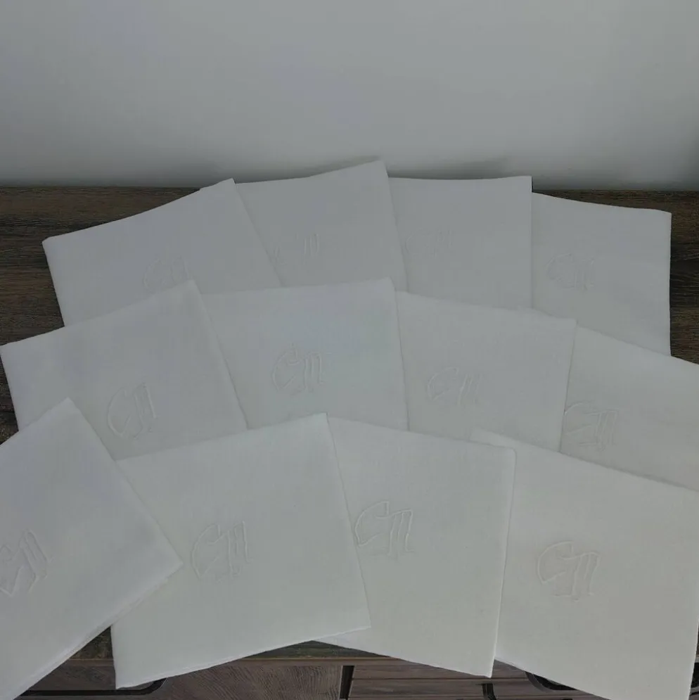 12 serviettes de table anciennes coton blanc monogramme CM