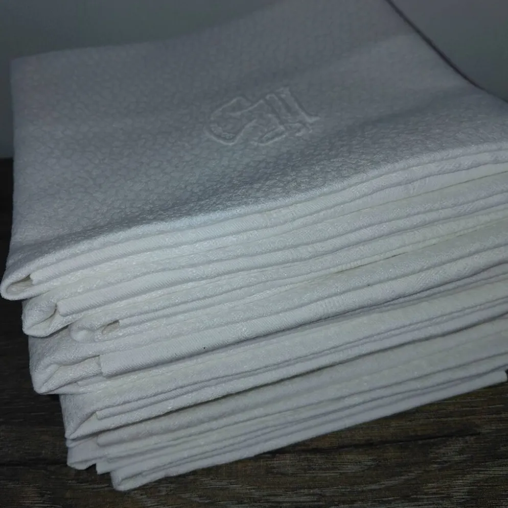 12 serviettes de table anciennes coton blanc monogramme CM