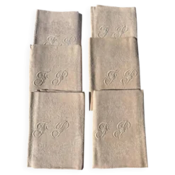 Serviettes de Table Anciennes en Métis Damassé –Lot de 6 - Monogrammées FP