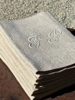 Serviettes de Table Anciennes en Métis Damassé –Lot de 6 - Monogrammées FP