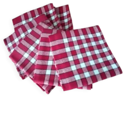 6 Serviettes de table en coton rouge et blanc Vintage