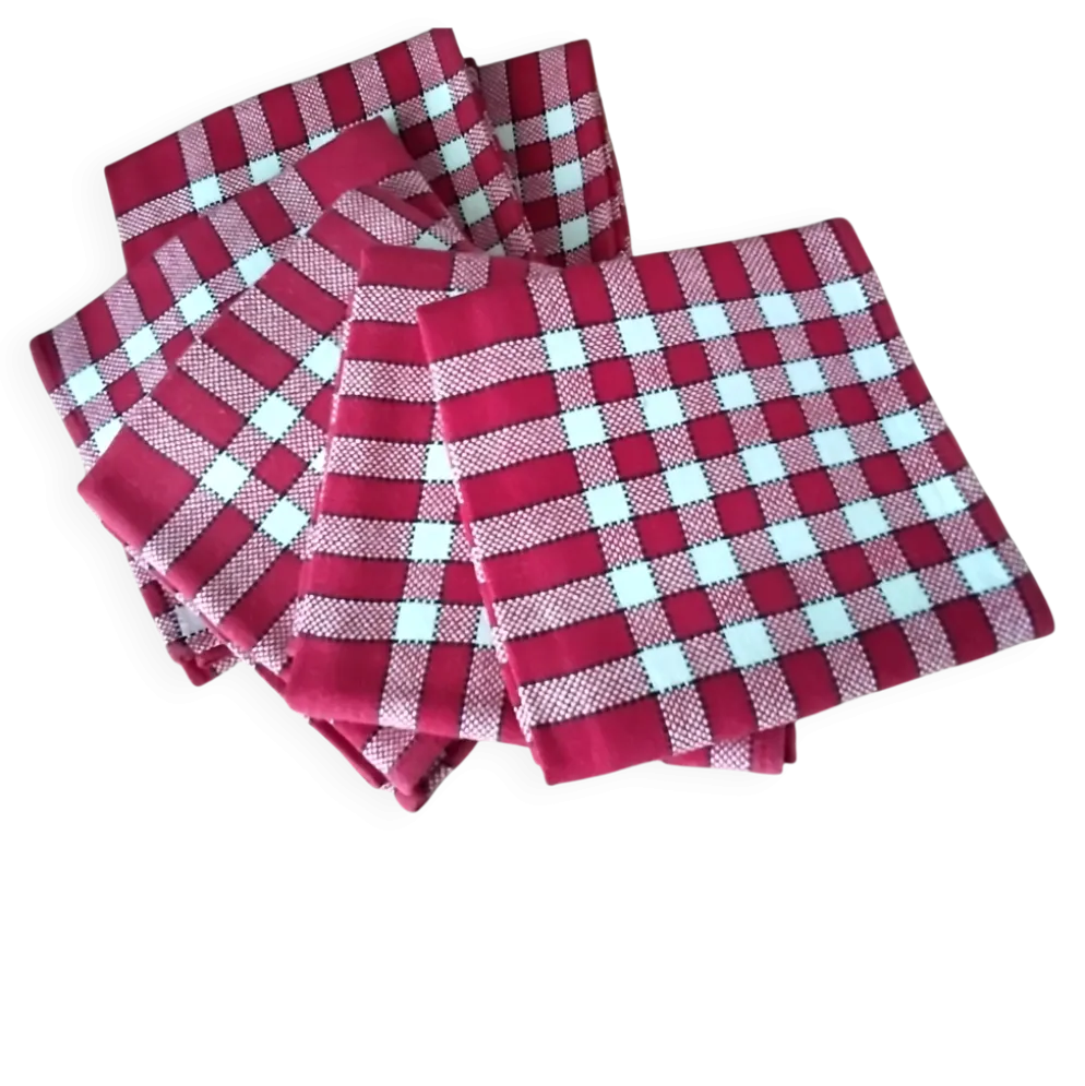 6 Serviettes de table en coton rouge et blanc Vintage